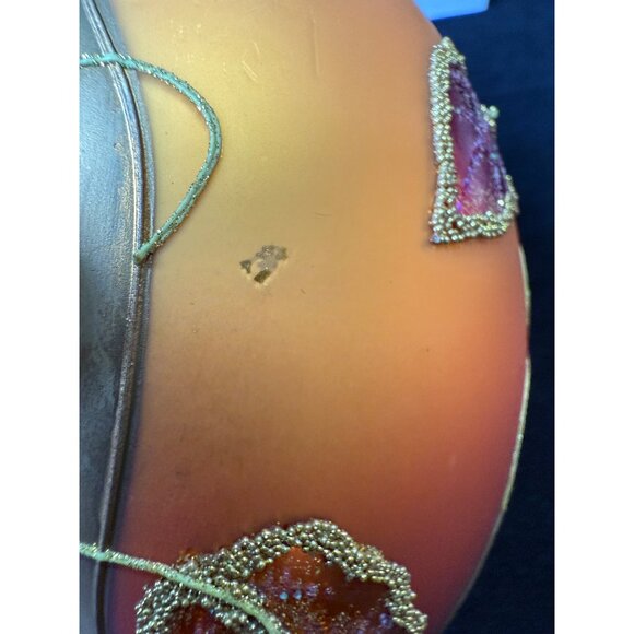 Hand-Painted Large 7" Glass Ornament With Beaded Leaf Design Autumn Colors - Picture 9 of 11